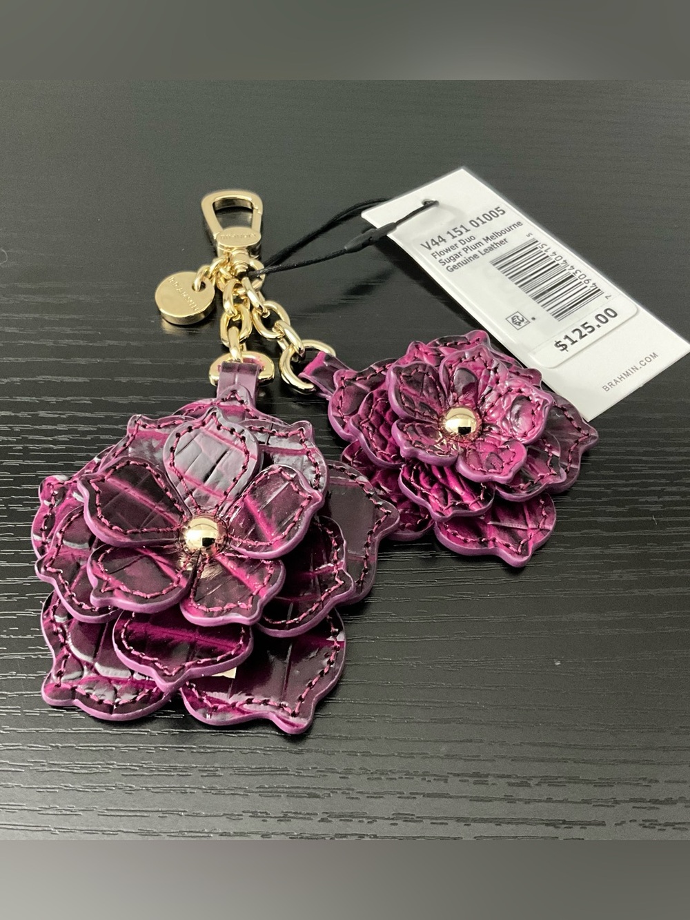 Brahmin Flower Duo SUGAR PLUM MELBOURNE Leather Purse Charm NWT